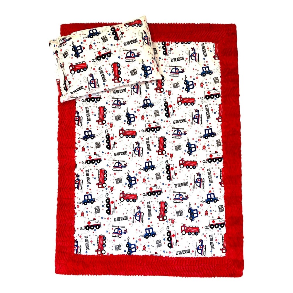 First Responder Minky Blanket & Pillow Set - Fire Police EMS - 51"x36" (NEW)